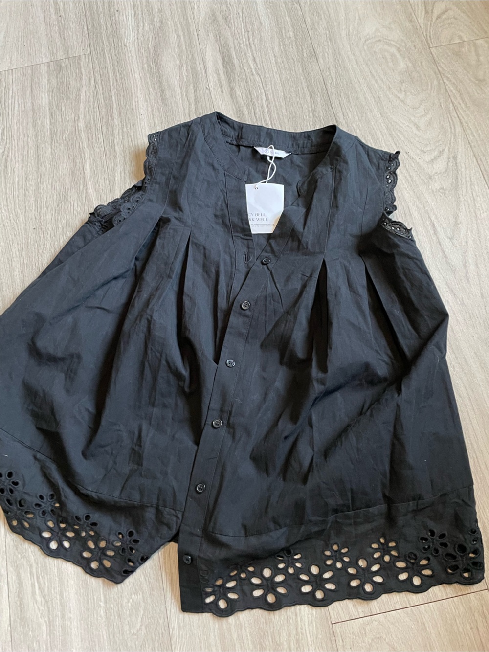 Women’s Black Eyelet Button-Front Top